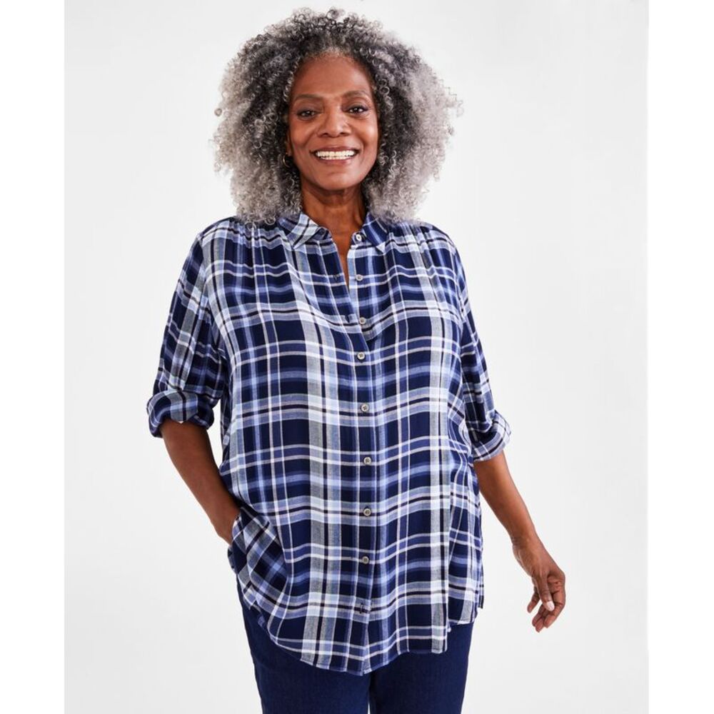 Style & Co. Plus Size Plaid Boyfriend Tunic Shirt